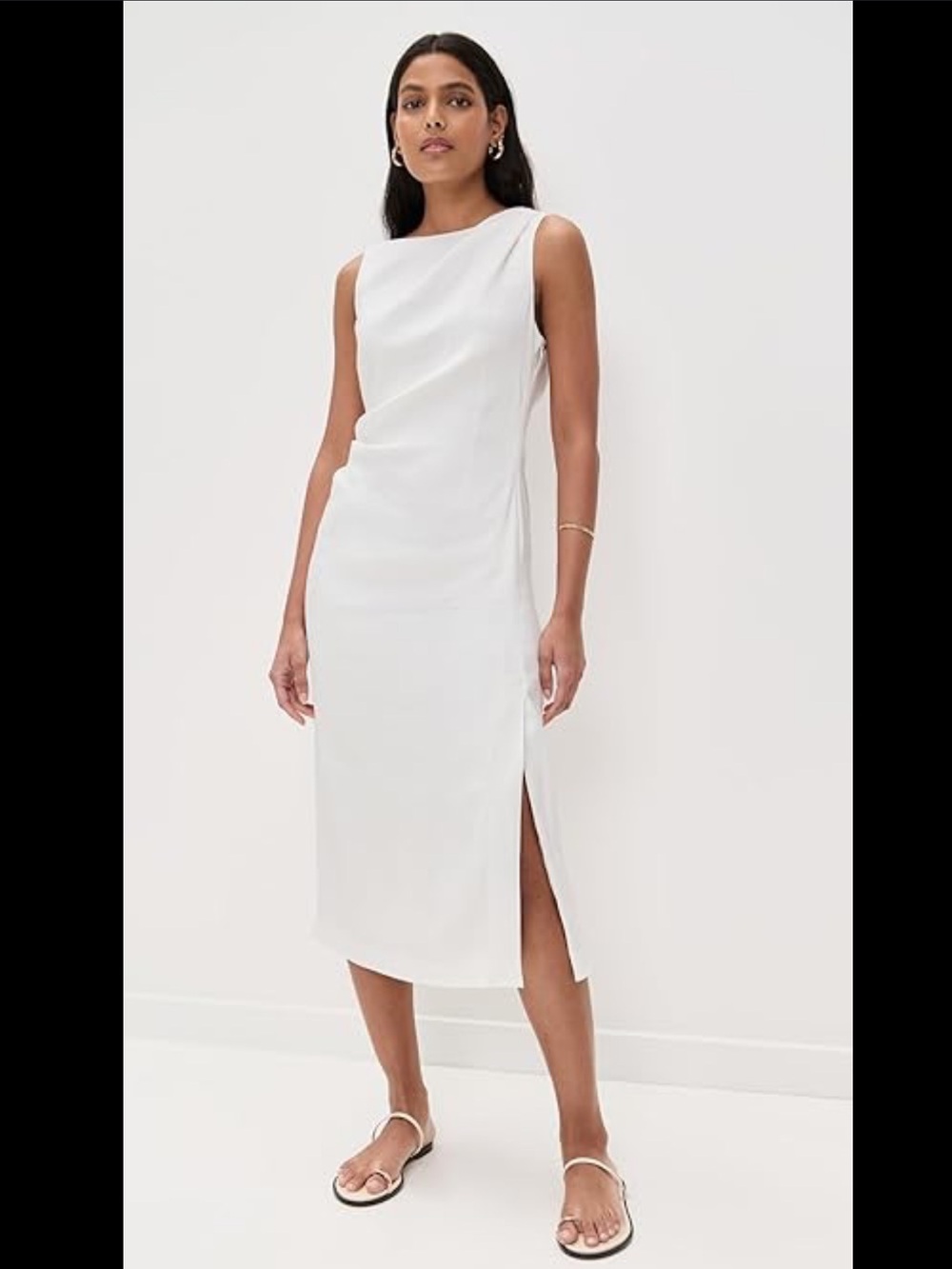 Theory Minimalist Sheath Midi Dress Sleeveless Drape Ivory Size 4